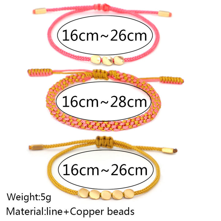 Buddha Stones 3Pcs Pink Yellow String Golden Copper Beads Wealth Bracelet - image 4