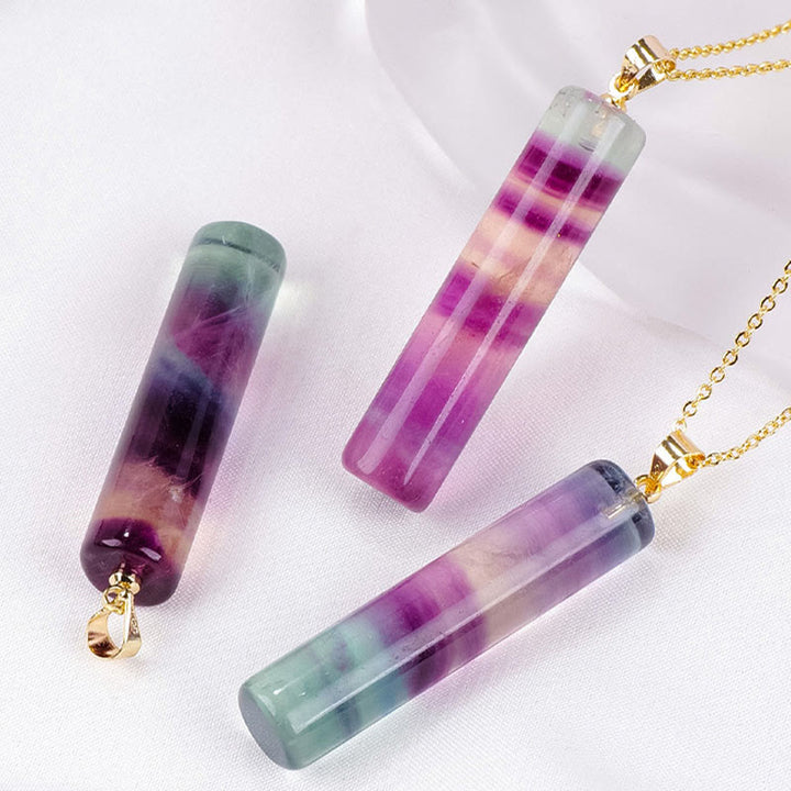 Buddha Stones Natural Colorful Fluorite Cylindrical Protection Necklace Pendant - image 2