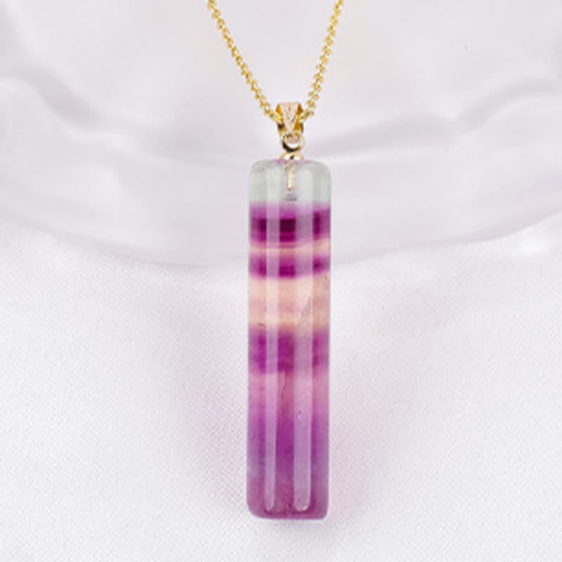 Buddha Stones Natural Colorful Fluorite Cylindrical Protection Necklace Pendant - Natural Fluorite(Color Shape and Size May vary) - image 1