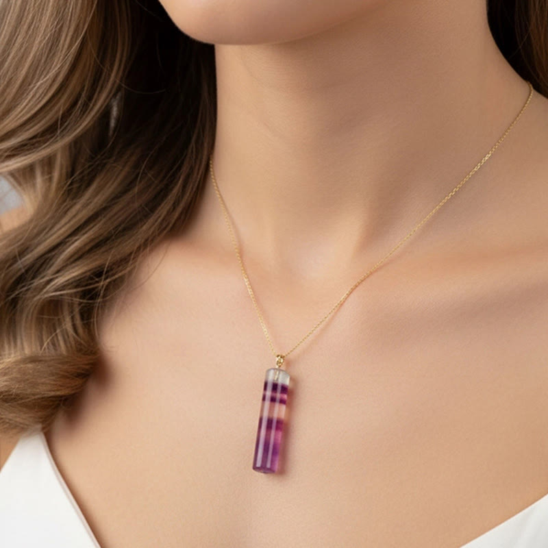 Buddha Stones Natural Colorful Fluorite Cylindrical Protection Necklace Pendant - image 6