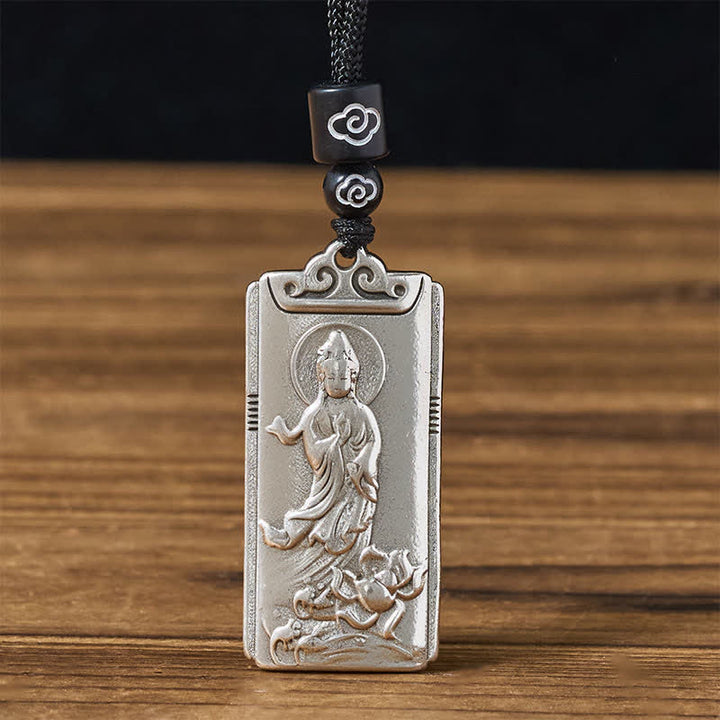 Buddha Stones Copper Plated With Silver Avalokiteśvara Rope Wealth Necklace Pendant - Avalokiteśvara - image 0