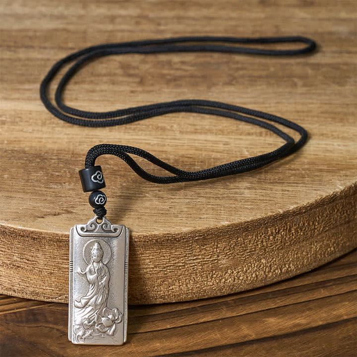 Buddha Stones Copper Plated With Silver Avalokiteśvara Rope Wealth Necklace Pendant - image 1