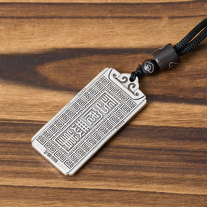 Buddha Stones Copper Plated With Silver Avalokiteśvara Rope Wealth Necklace Pendant - image 7