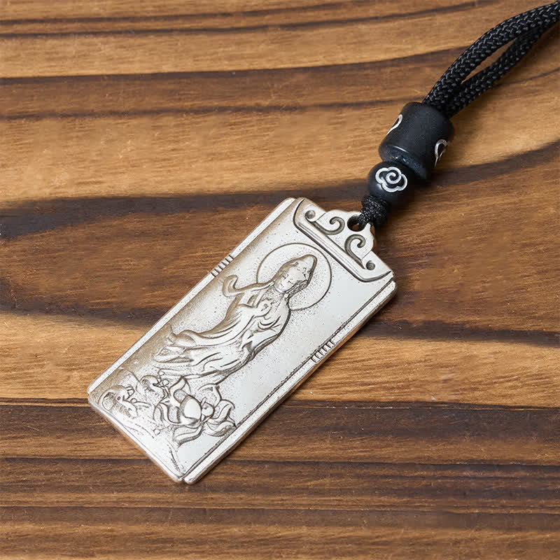 Buddha Stones Copper Plated With Silver Avalokiteśvara Rope Wealth Necklace Pendant - image 3