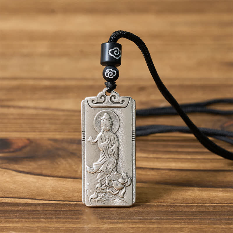 Buddha Stones Copper Plated With Silver Avalokiteśvara Rope Wealth Necklace Pendant - image 4