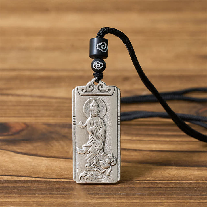 Buddha Stones Copper Plated With Silver Avalokiteśvara Rope Wealth Necklace Pendant - image 4