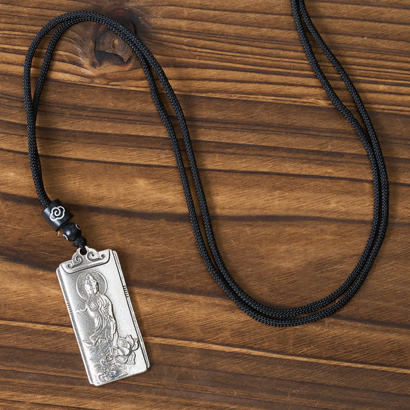 Buddha Stones Copper Plated With Silver Avalokiteśvara Rope Wealth Necklace Pendant - image 2