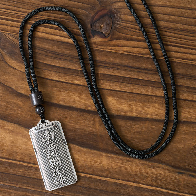Buddha Stones Copper Plated With Silver Namo Amitabha Rope Luck Necklace Pendant - image 1