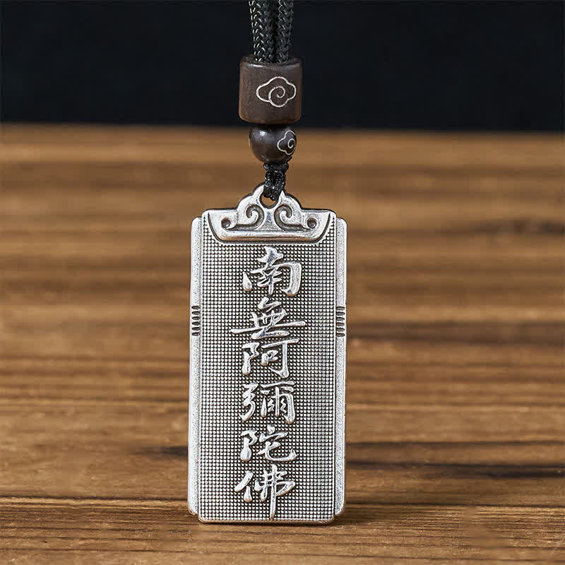 Buddha Stones Copper Plated With Silver Namo Amitabha Rope Luck Necklace Pendant - image 4