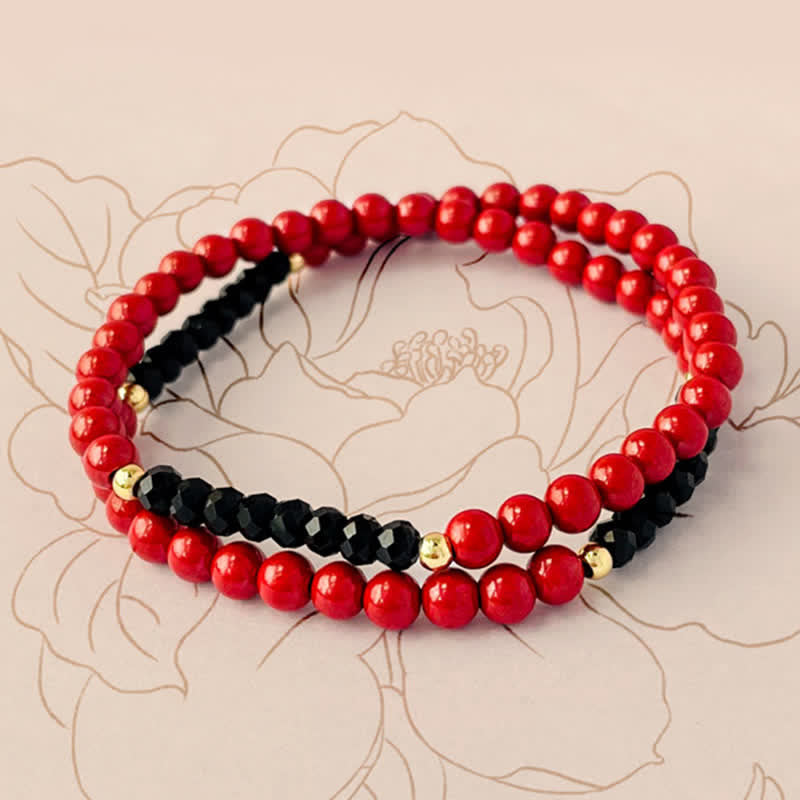 Buddha Stones 4mm Double Wrap Cinnabar Black Tourmaline Blessing Bracelet - image 3