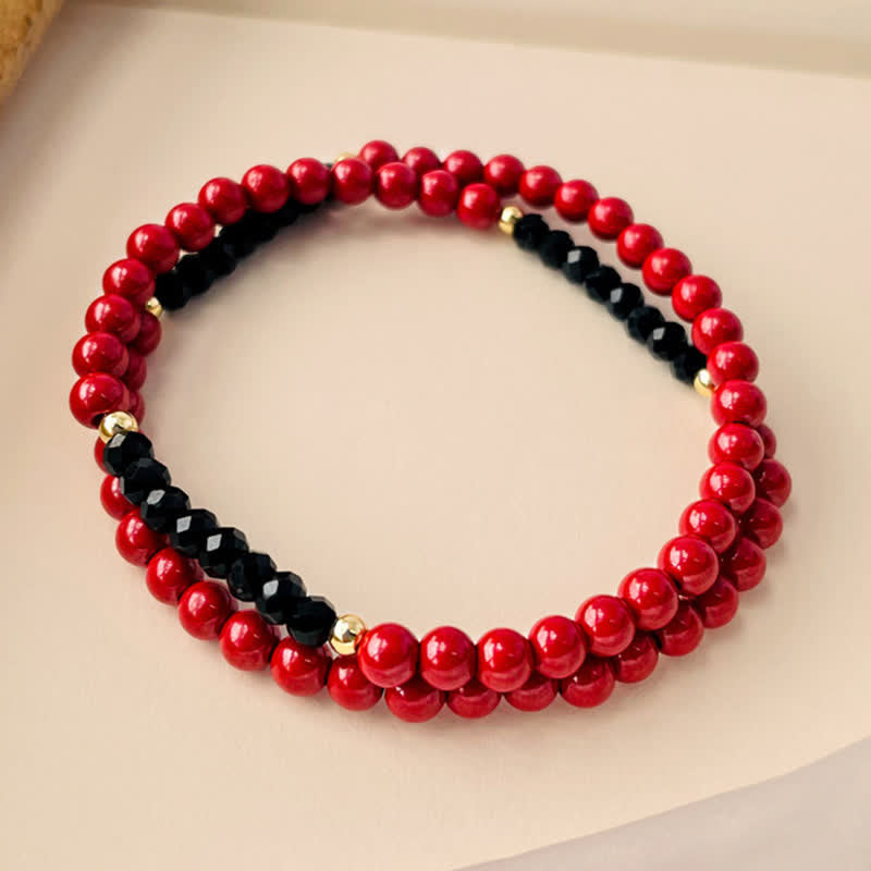 Buddha Stones 4mm Double Wrap Cinnabar Black Tourmaline Blessing Bracelet - image 1