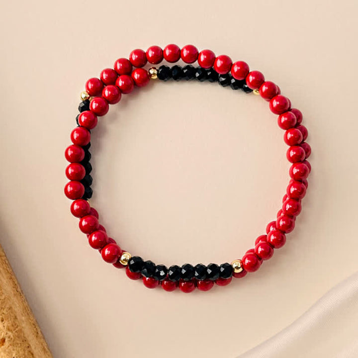 Buddha Stones 4mm Double Wrap Cinnabar Black Tourmaline Blessing Bracelet - Cinnabar(Wrist Circumference 15–16cm) - image 0