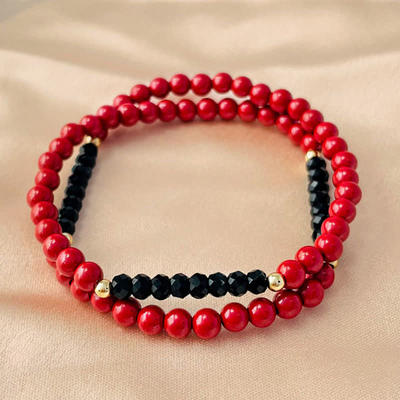 Buddha Stones 4mm Double Wrap Cinnabar Black Tourmaline Blessing Bracelet - image 2