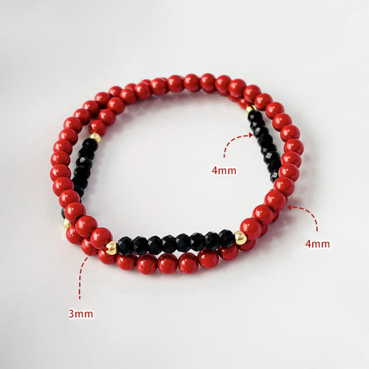 Buddha Stones 4mm Double Wrap Cinnabar Black Tourmaline Blessing Bracelet - image 5