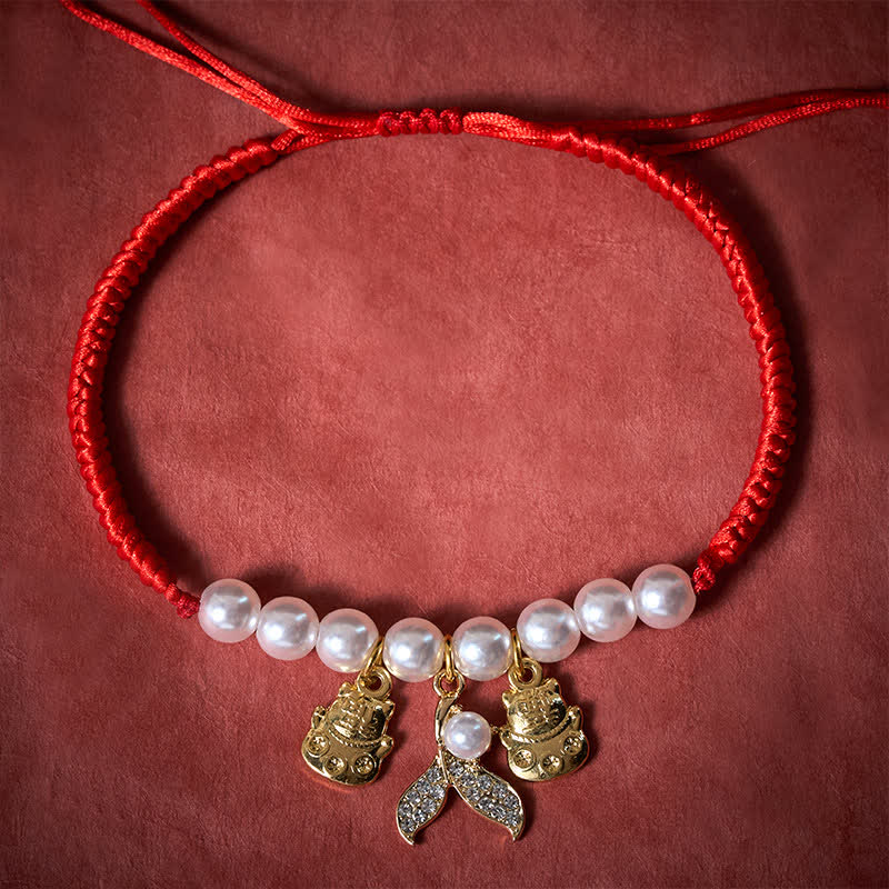 Buddha Stones Red String Plaited Pearl Fish Tail Protection Adjustable Cats Pet Collar - image 3