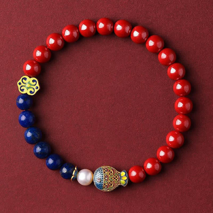Buddha Stones Cinnabar Lapis Lazuli Koi Fish Ruyi Cloud Charm Blessing Beaded Bracelet - Imperial Cinnabar(Wrist Circumference 14-15cm) - image 8