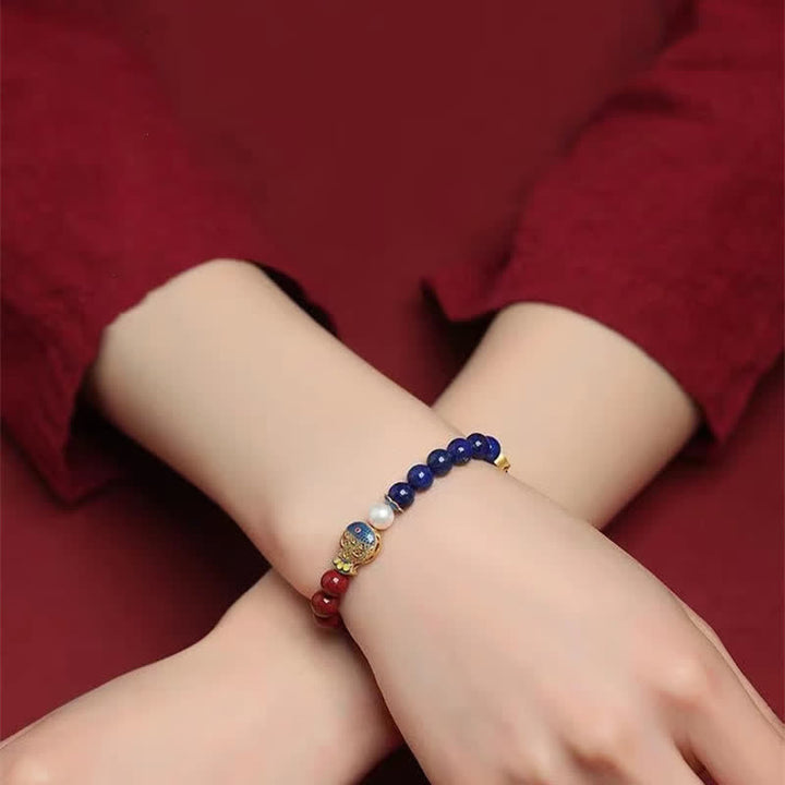 Buddha Stones Cinnabar Lapis Lazuli Koi Fish Ruyi Cloud Charm Blessing Beaded Bracelet - image 3