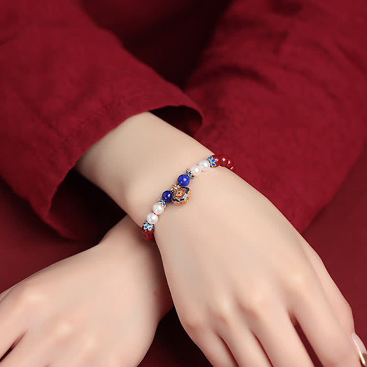 Buddha Stones Cinnabar Lapis Lazuli Chinese Lock Charm Blessing Bracelet - image 5