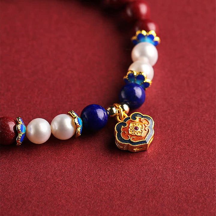 Buddha Stones Cinnabar Lapis Lazuli Chinese Lock Charm Blessing Bracelet - image 2