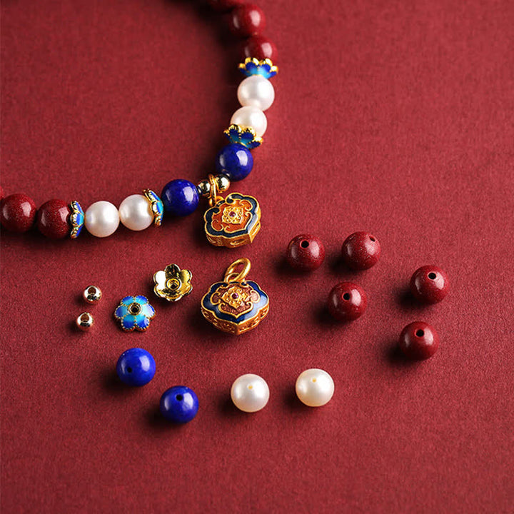 Buddha Stones Cinnabar Lapis Lazuli Chinese Lock Charm Blessing Bracelet - image 7