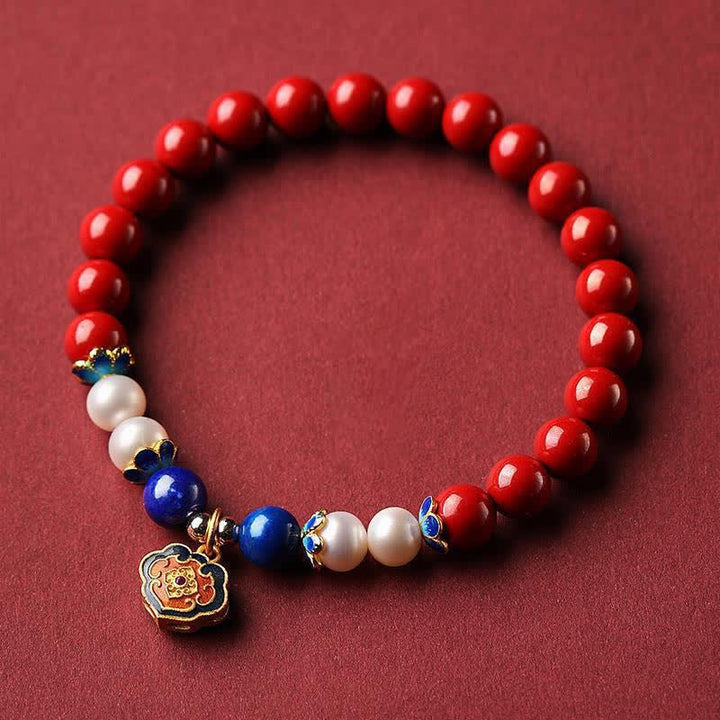 Buddha Stones Cinnabar Lapis Lazuli Chinese Lock Charm Blessing Bracelet - image 10