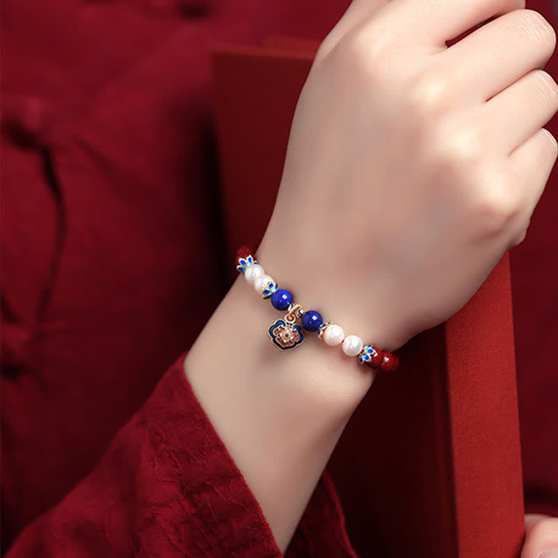 Buddha Stones Cinnabar Lapis Lazuli Chinese Lock Charm Blessing Bracelet - image 6