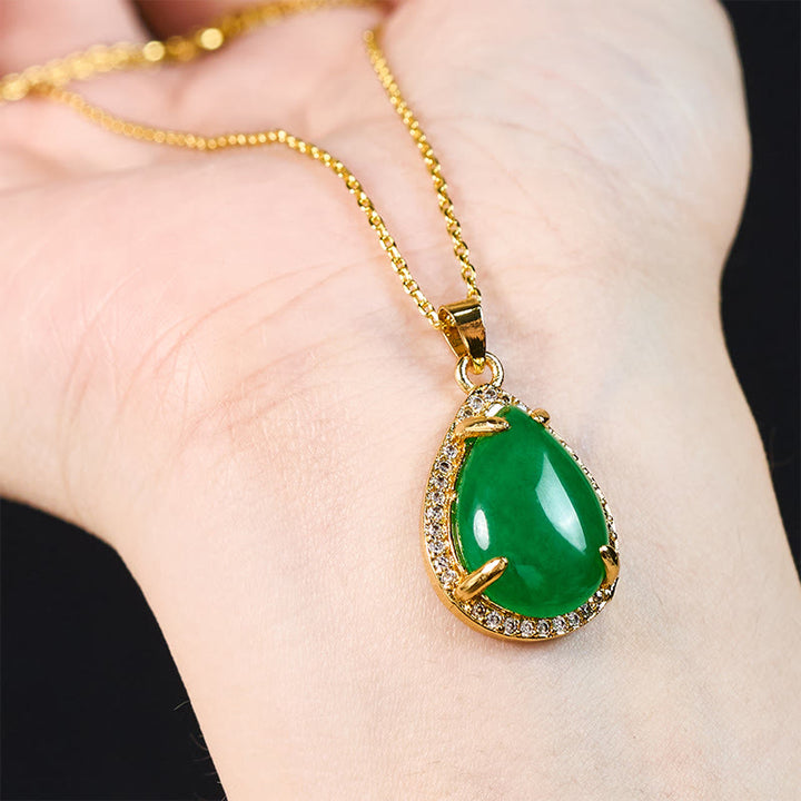 Buddha Stones 925 Sterling Silver Chain Retro Green Agate Copper Teardrop Luck Wealth Necklace Pendant - image 6