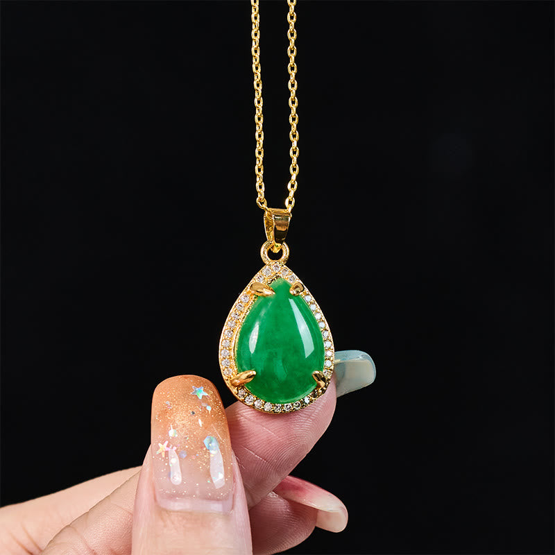 Buddha Stones 925 Sterling Silver Chain Retro Green Agate Copper Teardrop Luck Wealth Necklace Pendant - image 3