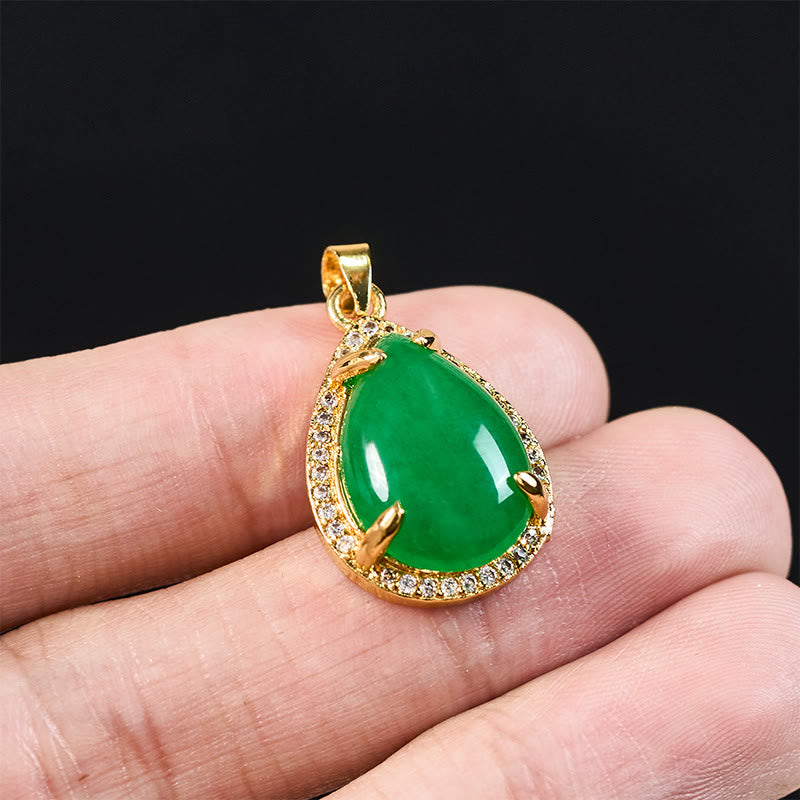 Buddha Stones 925 Sterling Silver Chain Retro Green Agate Copper Teardrop Luck Wealth Necklace Pendant - image 5