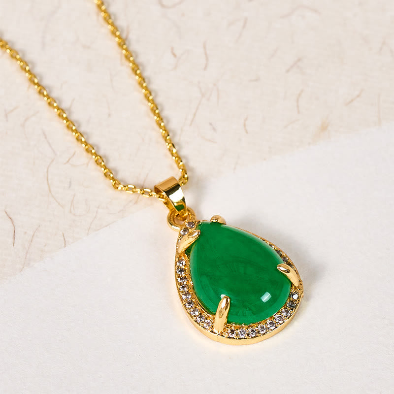 Buddha Stones 925 Sterling Silver Chain Retro Green Agate Copper Teardrop Luck Wealth Necklace Pendant - image 2