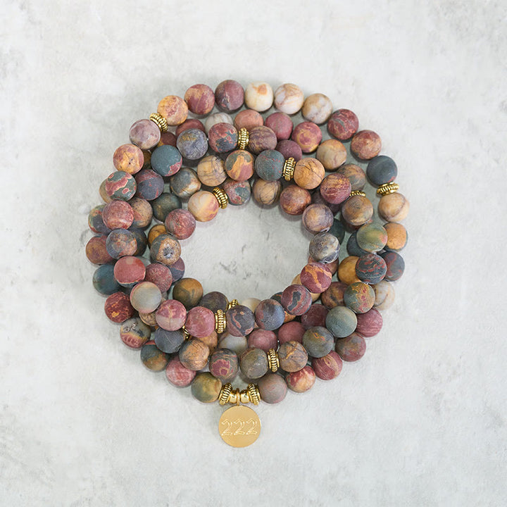 Buddha Stones 222 Angel Number 108 Mala Beads Picasso Jasper Stone Energy Mala - image 1
