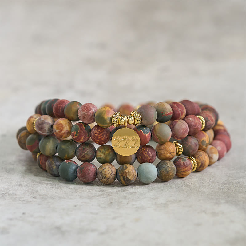 Buddha Stones 222 Angel Number 108 Mala Beads Picasso Jasper Stone Energy Mala - image 2