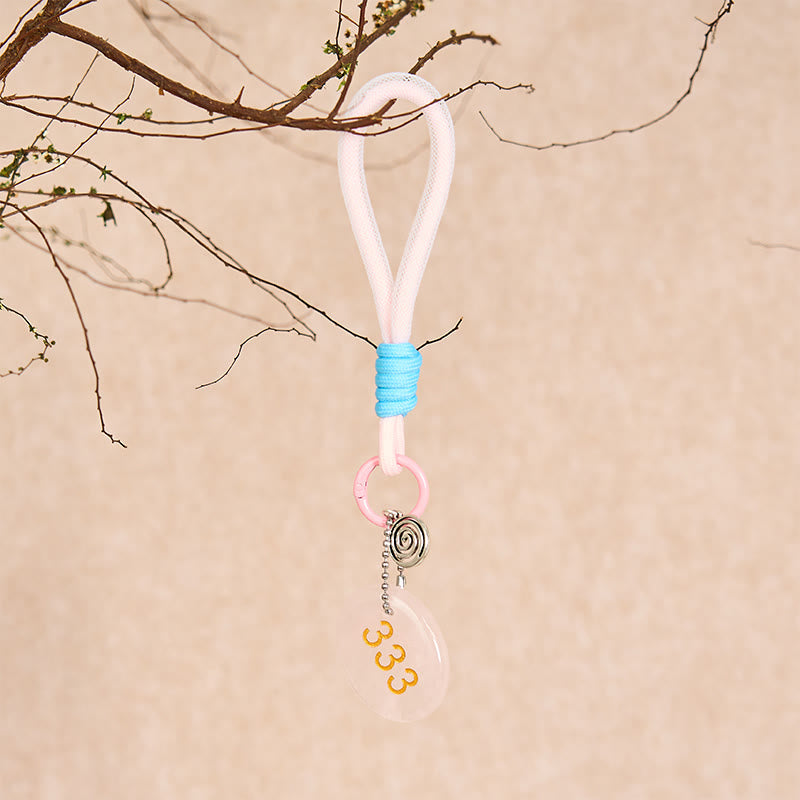 Buddha Stones Wishing Guidance and Strength 333 Angel Number Natural Rose Quartz Key Chain Hanging Decoration Includes Gift Message Card - image 4