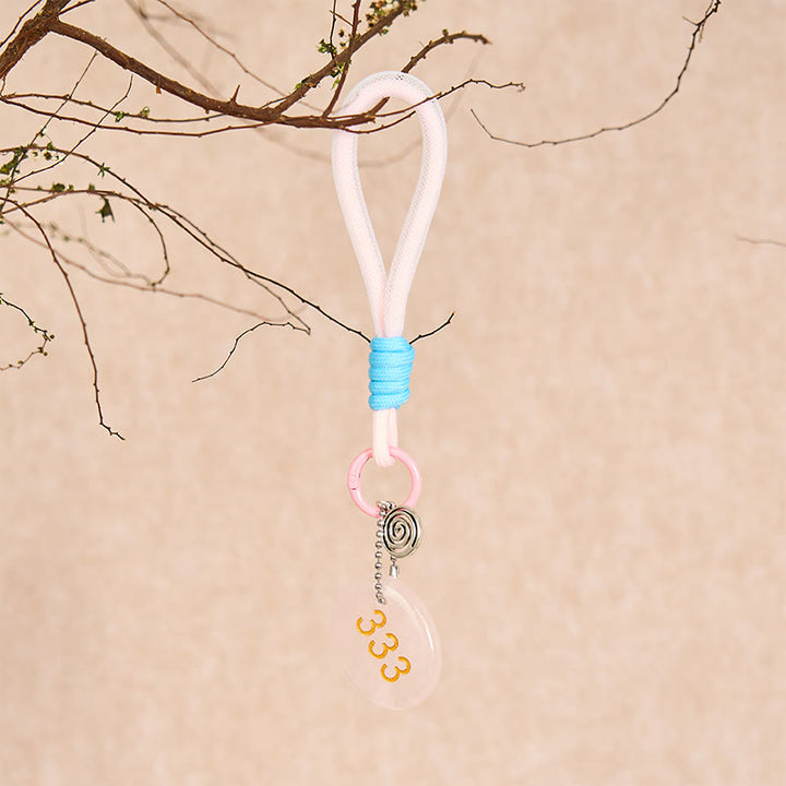 Buddha Stones Wishing Guidance and Strength 333 Angel Number Natural Rose Quartz Key Chain Hanging Decoration Includes Gift Message Card - image 4