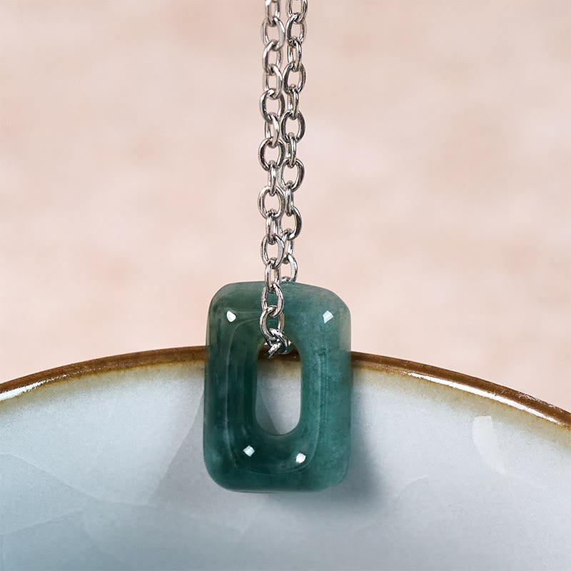 Buddha Stones Mini Square Green Jade Abundance Necklace Pendant - image 7