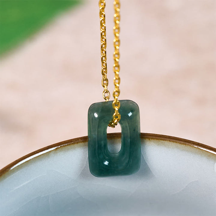 Buddha Stones Mini Square Green Jade Abundance Necklace Pendant - image 2