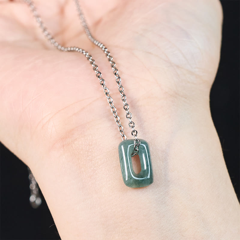 Buddha Stones Mini Square Green Jade Abundance Necklace Pendant - image 9