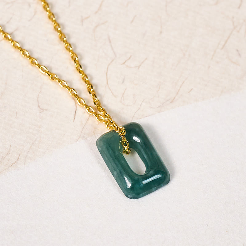 Buddha Stones Mini Square Green Jade Abundance Necklace Pendant - image 2