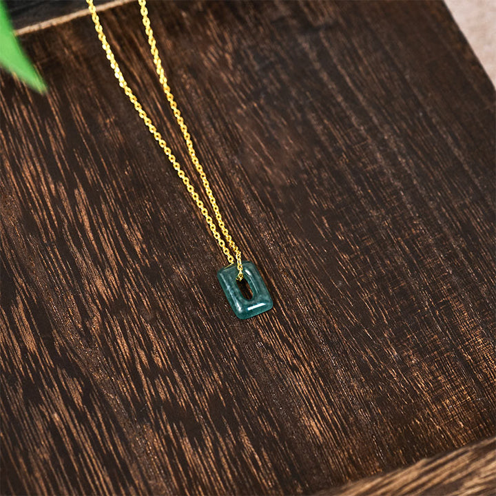 Buddha Stones Mini Square Green Jade Abundance Necklace Pendant - image 3