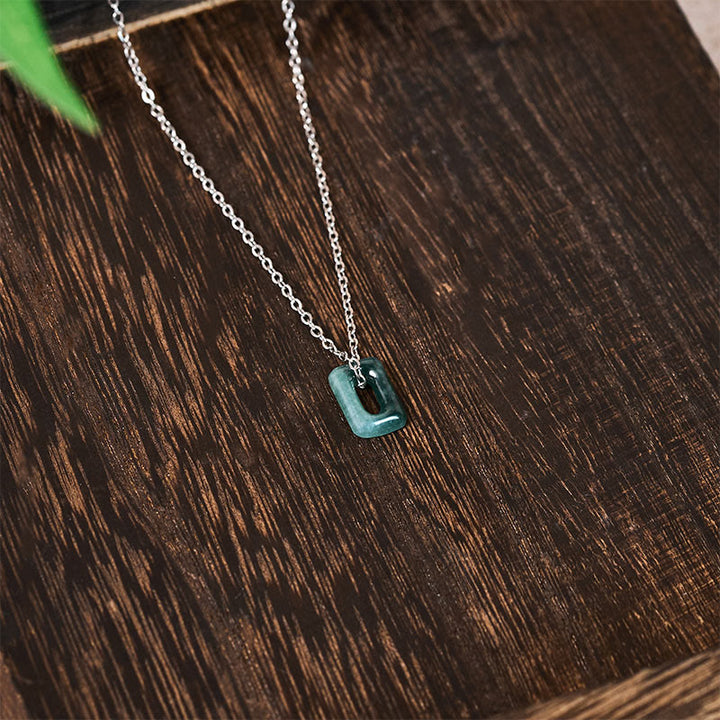 Buddha Stones Mini Square Green Jade Abundance Necklace Pendant - image 8