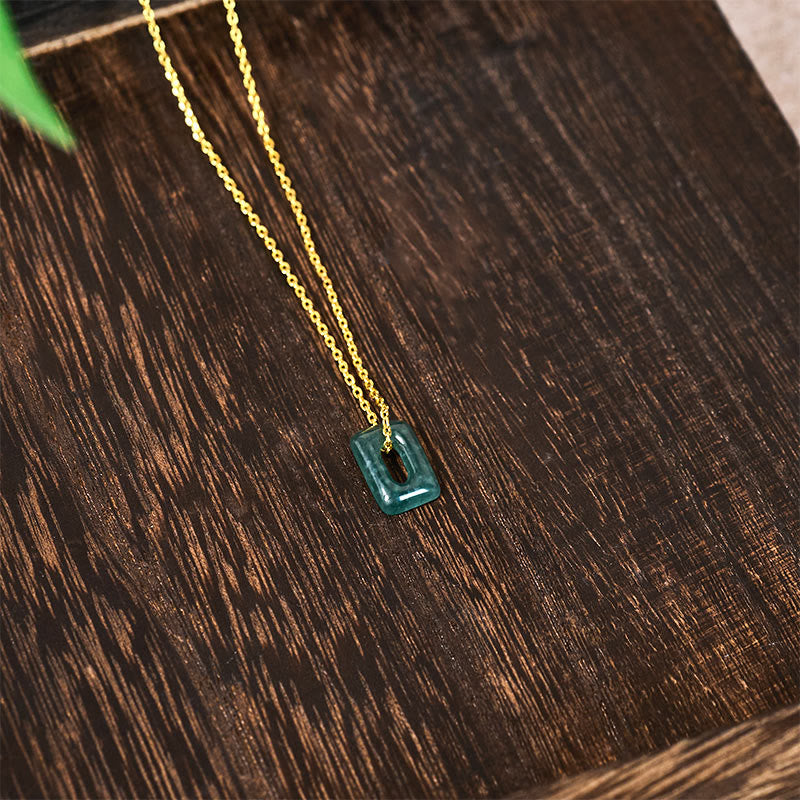 Buddha Stones Mini Square Green Jade Abundance Necklace Pendant - image 4