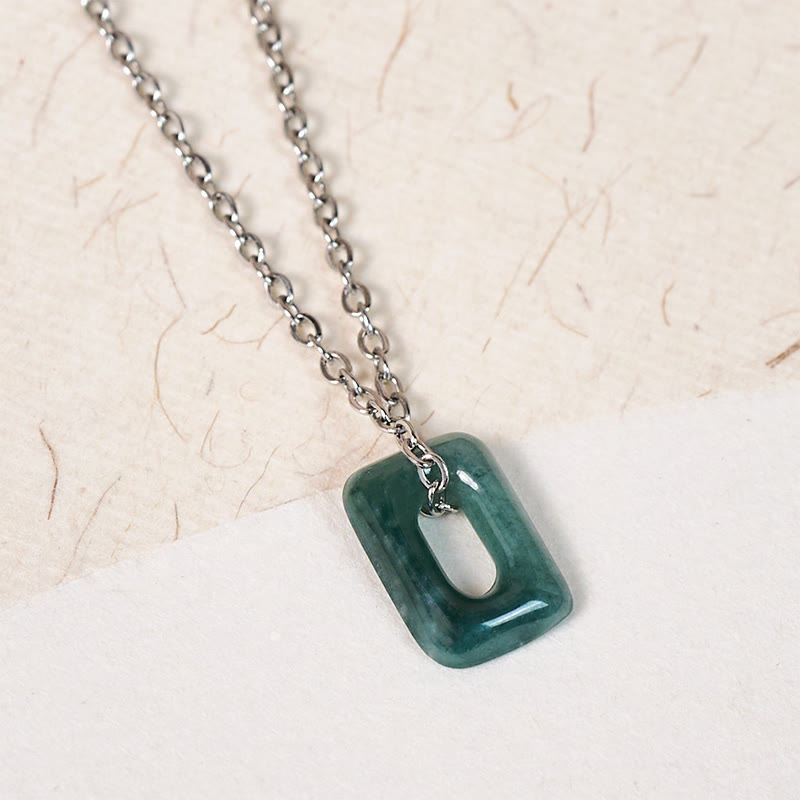 Buddha Stones Mini Square Green Jade Abundance Necklace Pendant - Mini Square-Natural Jade (Color May Vary) - Silver - image 6