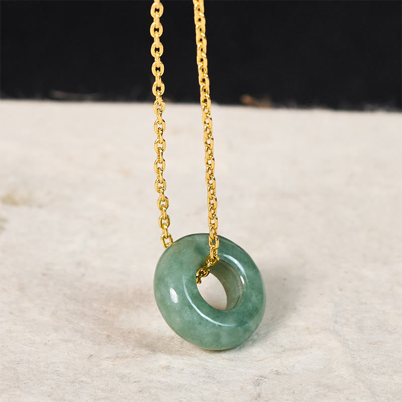 Buddha Stones Green Jade Peace Buckle Abacus Luck Necklace Pendant - Natural Jade(Color&Size May Vary) - Golden - image 1