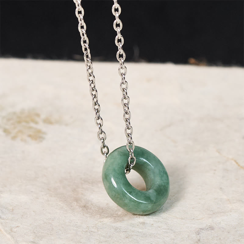 Buddha Stones Green Jade Peace Buckle Abacus Luck Necklace Pendant - Natural Jade(Color&Size May Vary) - Silver - image 8