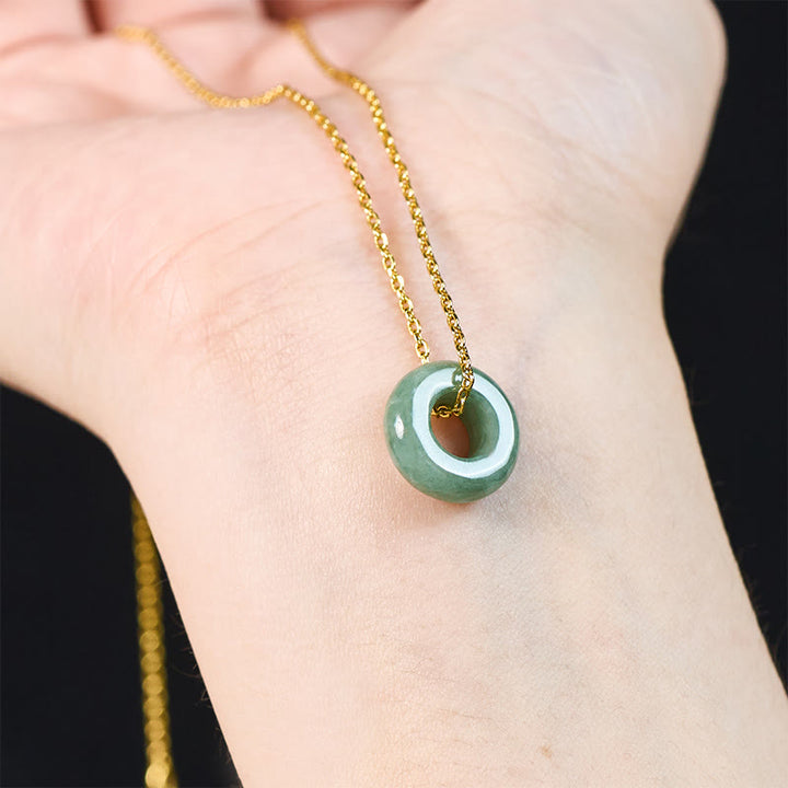 Buddha Stones Green Jade Peace Buckle Abacus Luck Necklace Pendant - image 5
