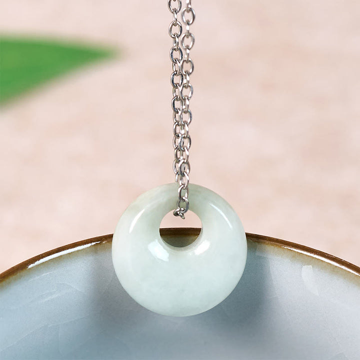 Buddha Stones Round Buckle Jade Luck Necklace Pendant - Natural Jade(Color&Size May Vary) - Silver - image 7