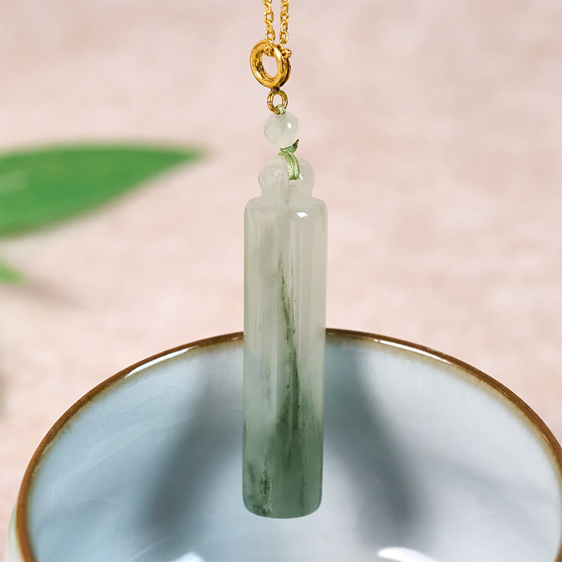 Buddha Stones Cylinder Pattern Jade Luck Necklace Pendant - image 2