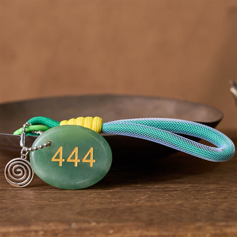 Buddha Stones "Wishing Protection and Stability" 444 Angel Number Natural Green Aventurine Key Chain Hanging Decoration Includes Gift Message Card - image 1