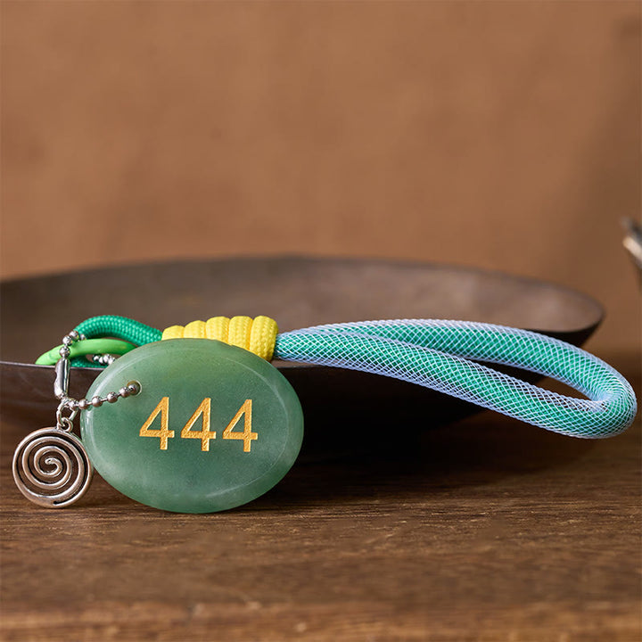 Buddha Stones "Wishing Protection and Stability" 444 Angel Number Natural Green Aventurine Key Chain Hanging Decoration Includes Gift Message Card - image 1