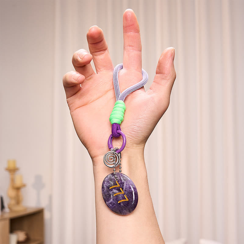 Buddha Stones "Step Into Luck and Wisdom" 777 Angel Number Natural Amethyst Key Chain Hanging Decoration Includes Gift Message Card - image 6